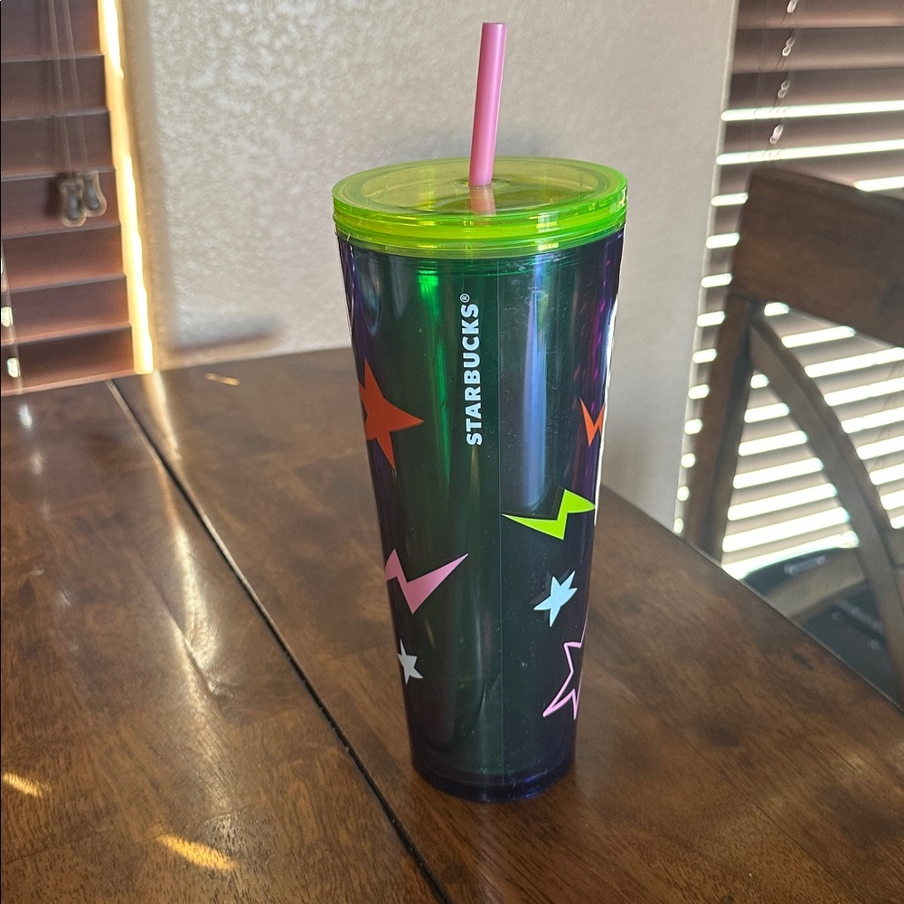 Starbucks Stay Weird Green Tumbler with Pink Straw - Picture 3 of 3